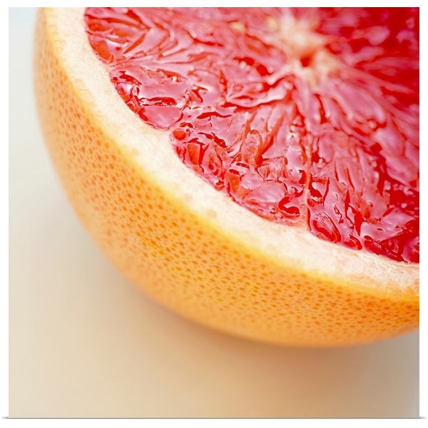 "Close up of halved pink grapefruit." Poster Print