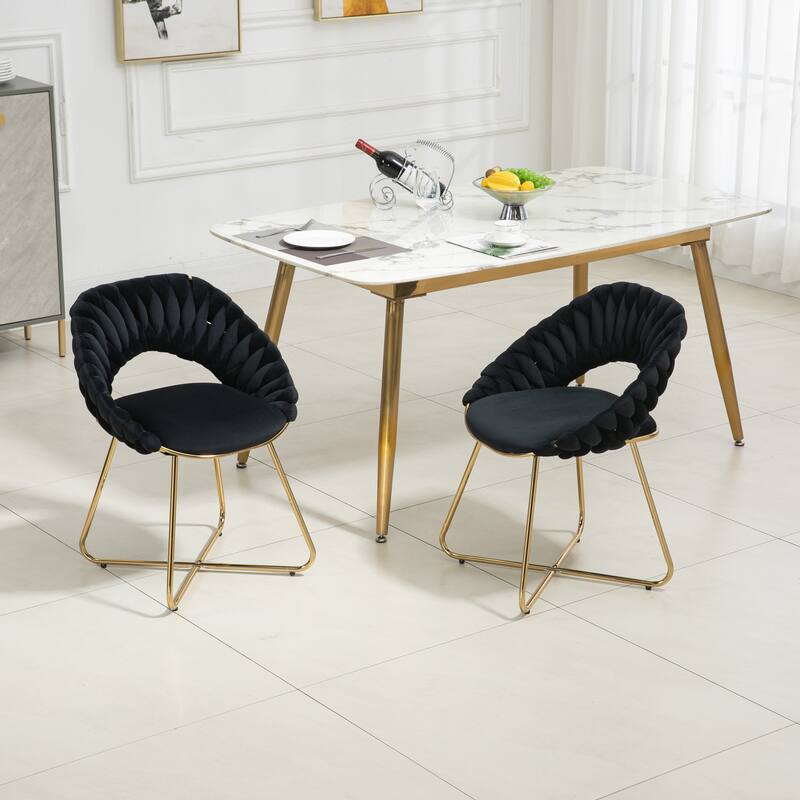 Black Velvet Accent Chairs Side Chair Vanity Desk Chair ( Set of 2 )