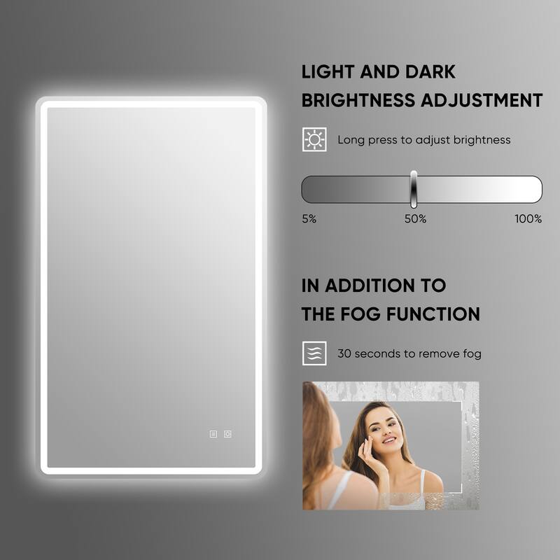 Frameless 3 Color LED Mirror with Defogger Wall Bath Vanity Mirror