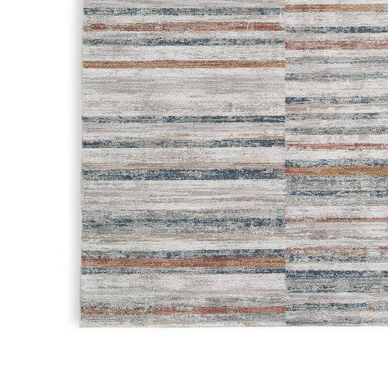 Kimya 5 x 7 Area Rug, Stripe Design, Polyester, Cotton Backing, Gray Blue - 5 x 7