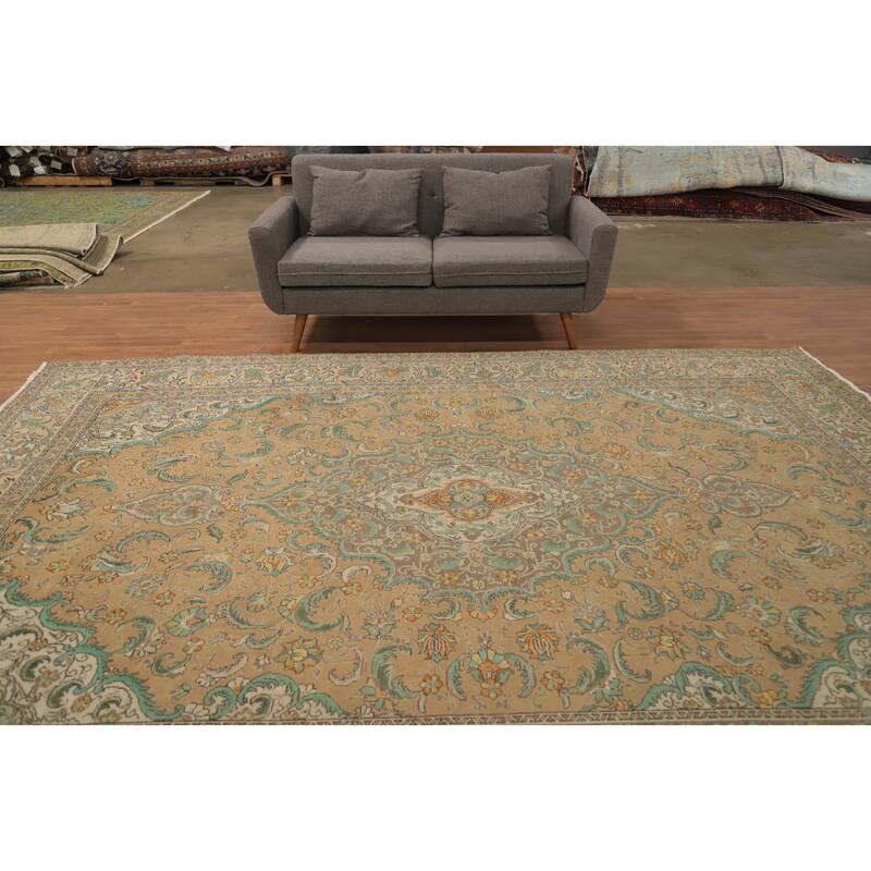 Hand Knotted Oriental 100% Wool Carpet Traditional Floral Oranges & Rust Tabriz Area Rug - 11' 9'' X 8' 5''