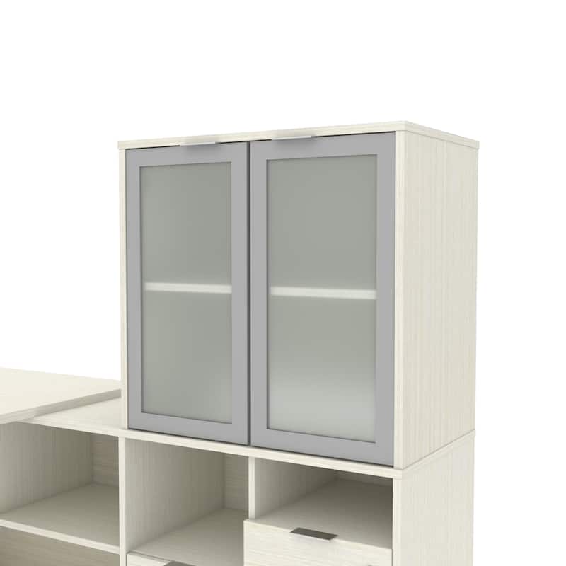 Bestar i3 Plus L-Desk with Frosted Glass Door Hutch
