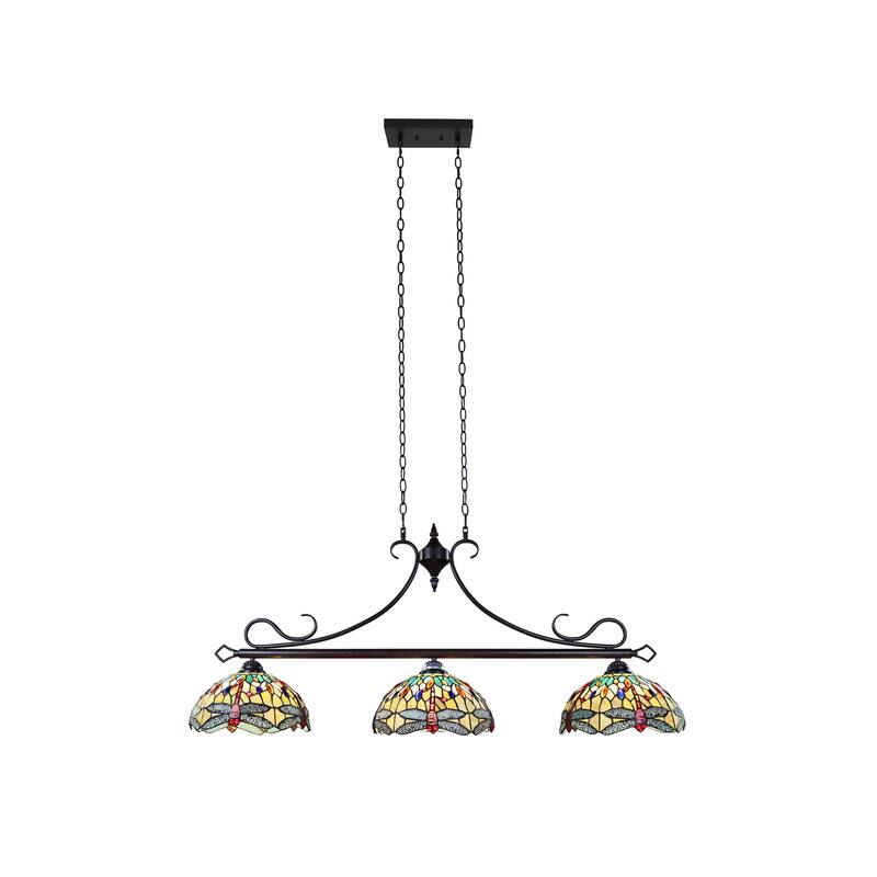 Tiffany Style Dragonfly Design 3-light Linear Island Fixture - Yellow/ Blue