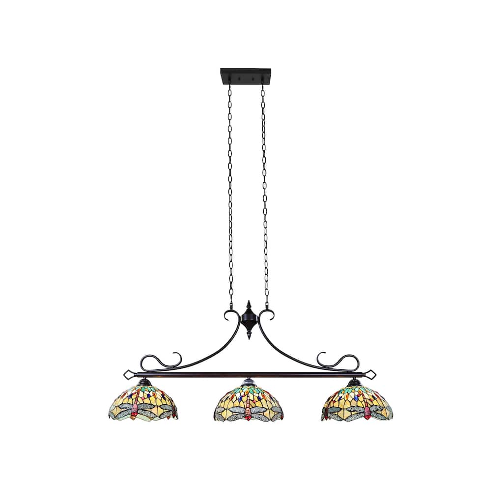 Tiffany Style Dragonfly Design 3-light Linear Island Fixture