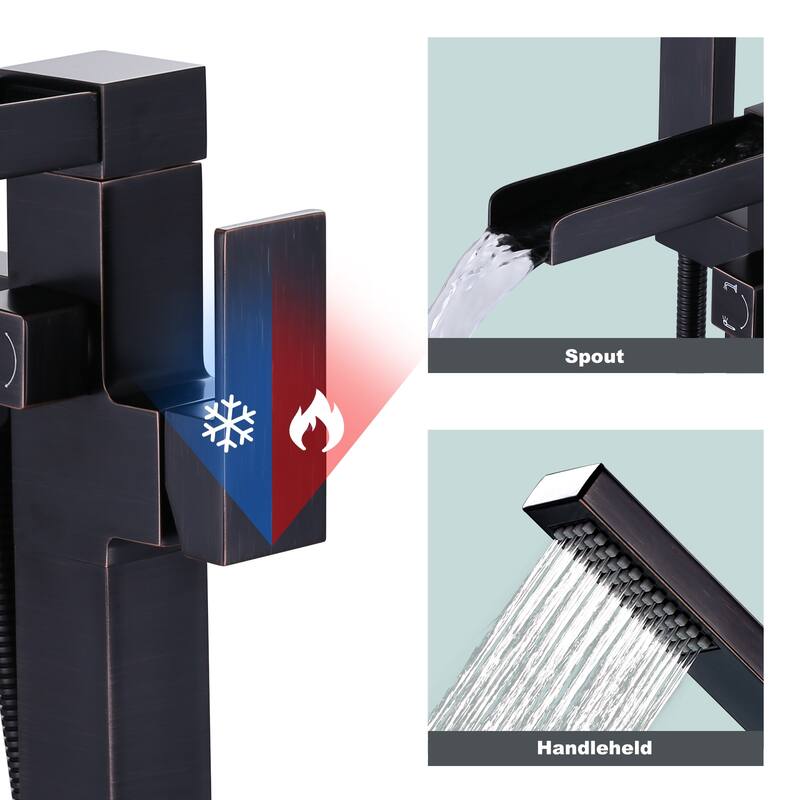 WOWOW Single Handle Freestanding Bathtub Faucet with Handheld Shower