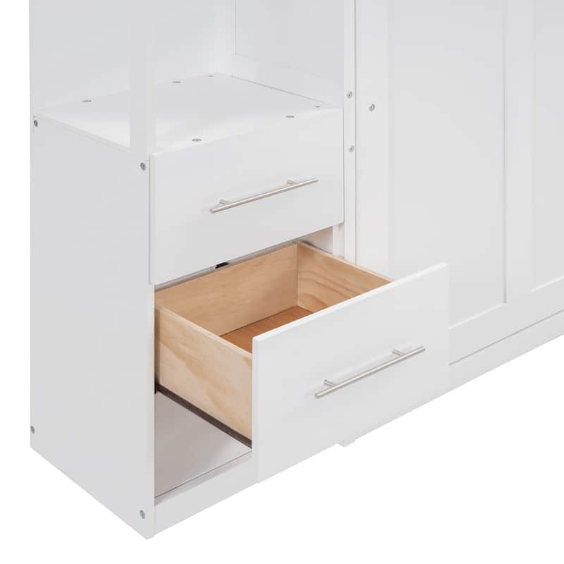 Full Size Murphy Bed Wall Bed with Shelves, Drawers and LED Lights
