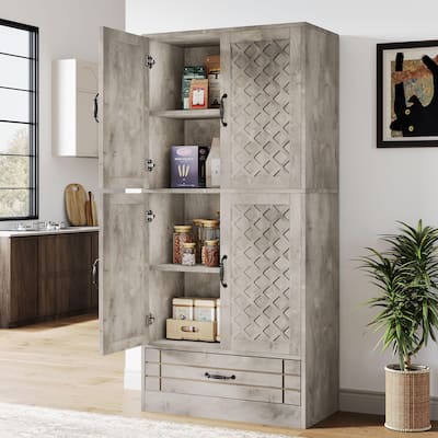 70-Inch Kitchen Pantry Cabinet, Tall Bakers' Rack Kitchen Cabinet with Doors and Drawer - N/A
