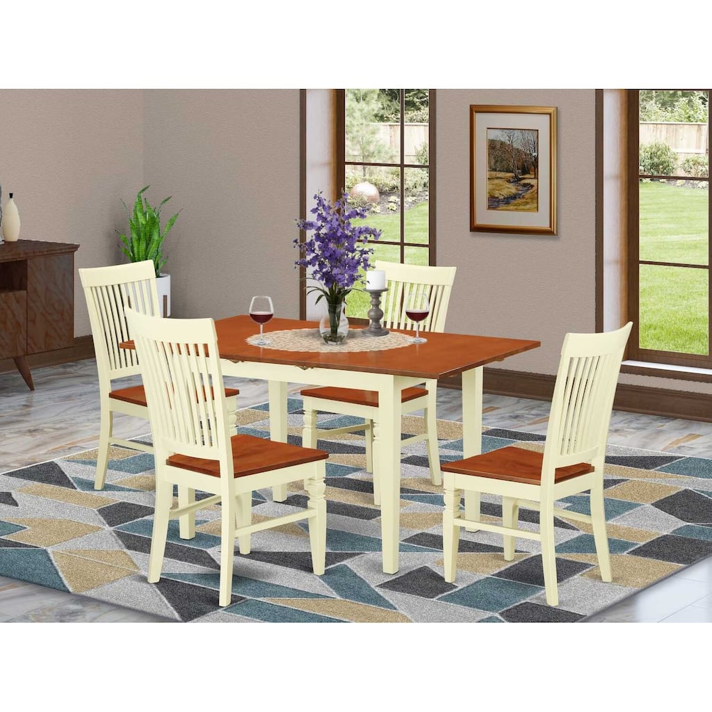 HomeStock 5-Pc Buttermilk and Cherry Solid Wood Top - Dining Room Set - Seats 4
