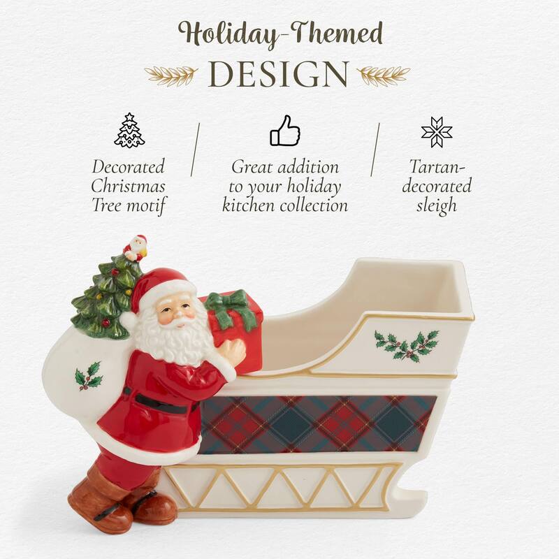 Spode Christmas Tree Santa Sleigh Candy Jar - 8" L x 6.5" W x 6.5" H