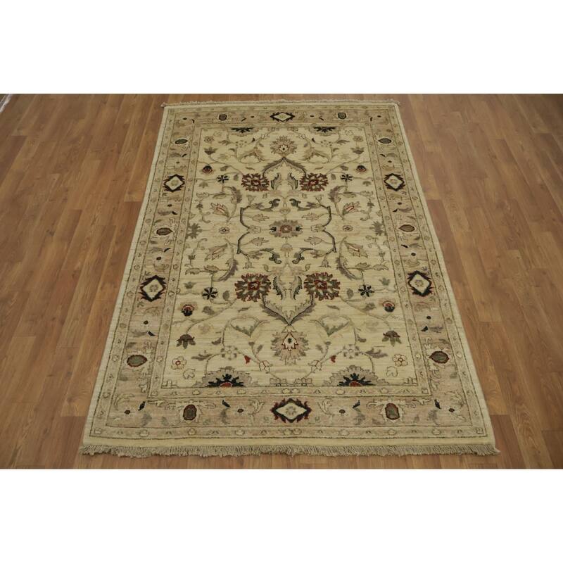 Hand Knotted Oriental 100% Wool Carpet Traditional All-Over Beige & Ivories Ziegler Area Rug - 6' 1'' X 4' 2''
