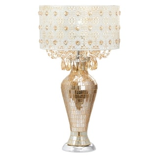 River of Goods Solvang Jeweled Metal/Mosaic Base Cascading Crystal Table Lamp - 14"L x 14"W x 25"H