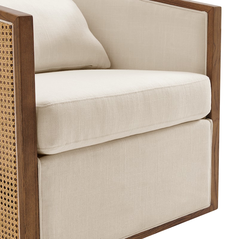 NPD Furniture Marilyn Linen Swivel Accent Arm Chair with Rattan
