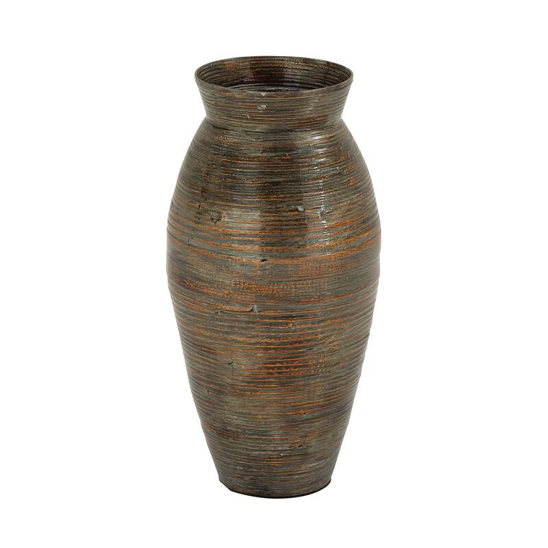 Brown Bamboo Wood Textured Decorative Vase with Lacquer