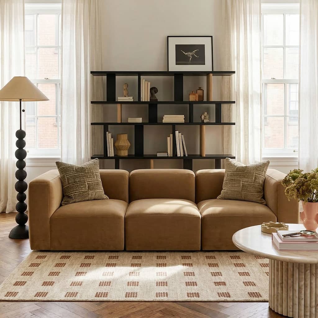 101" Wide 3-Piece Velvet Modern Low Profile Modular Sofa
