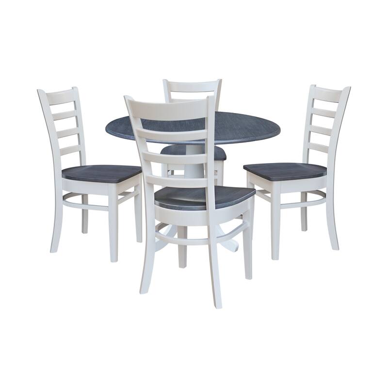 42" Round Top Dual Drop Leaf Pedestal Table with Dining Chairs - 5-Piece
