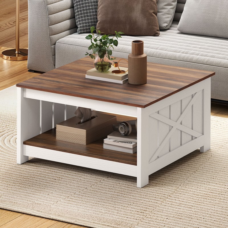 Modern Rustic Square Wood Coffee Table with Storage