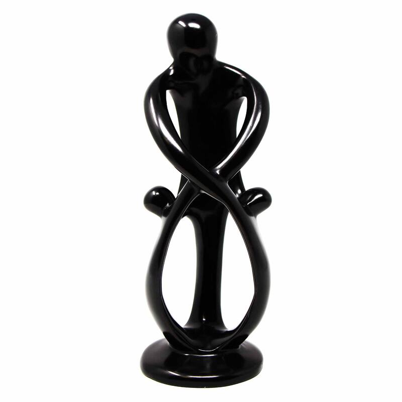 Handmade Soapstone Family Sculpture, Black Finish - 8-inch, 1 Parent,  2 Children