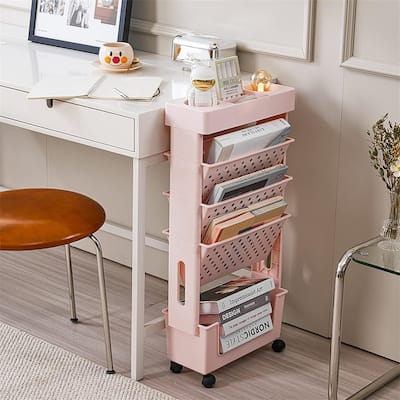 Pink Rolling Office Paper Organizer - 5.9"D x 14.7"W x 30.7"H