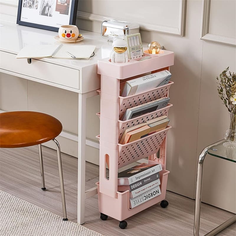 Pink Rolling Office Paper Organizer - 5.9"D x 14.7"W x 30.7"H