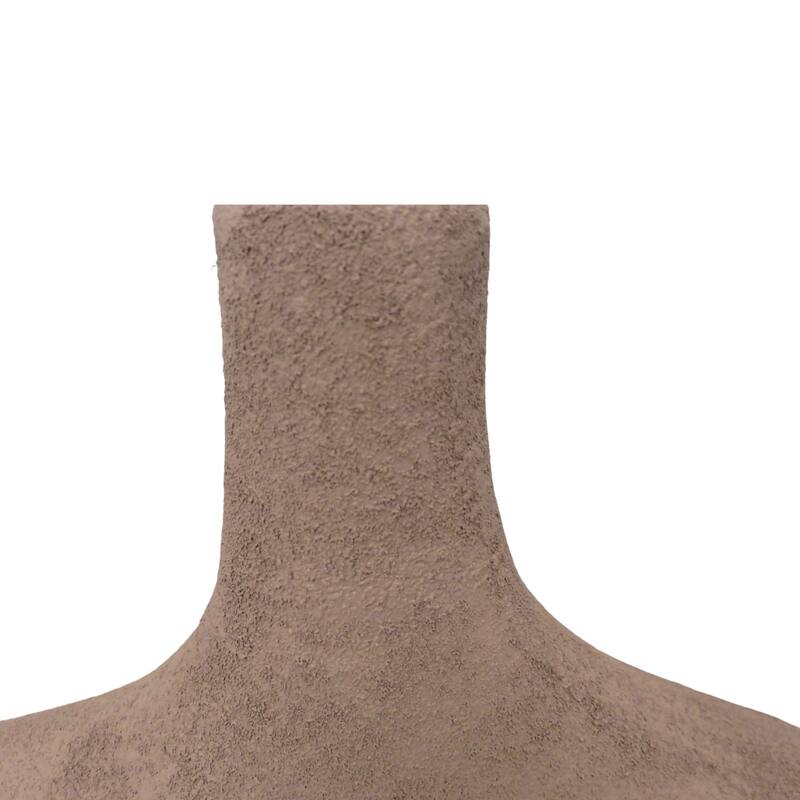 Metal Vase Sculptural Arched Body Textured Finish Home Use - 13" Brown