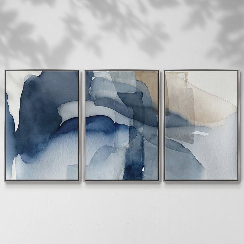 Calm Blue IV - Multi Piece Framed Canvas - 24 x 36 - Silver