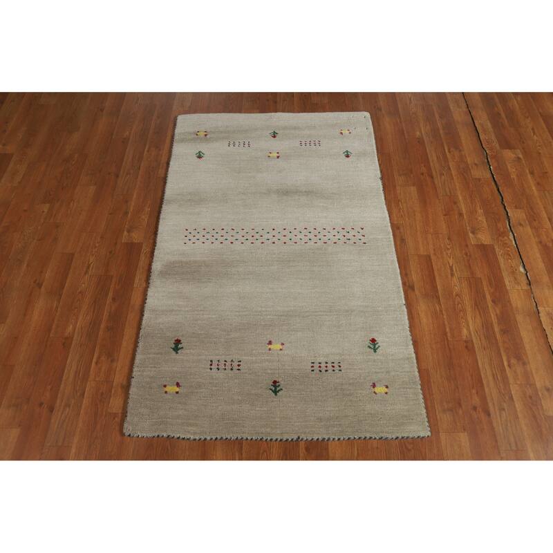 Hand Knotted Oriental 100% Wool Carpet Tribal Animal Pictorial Beige & Ivories Gabbeh Area Rug - 4' 10'' X 3' 0''