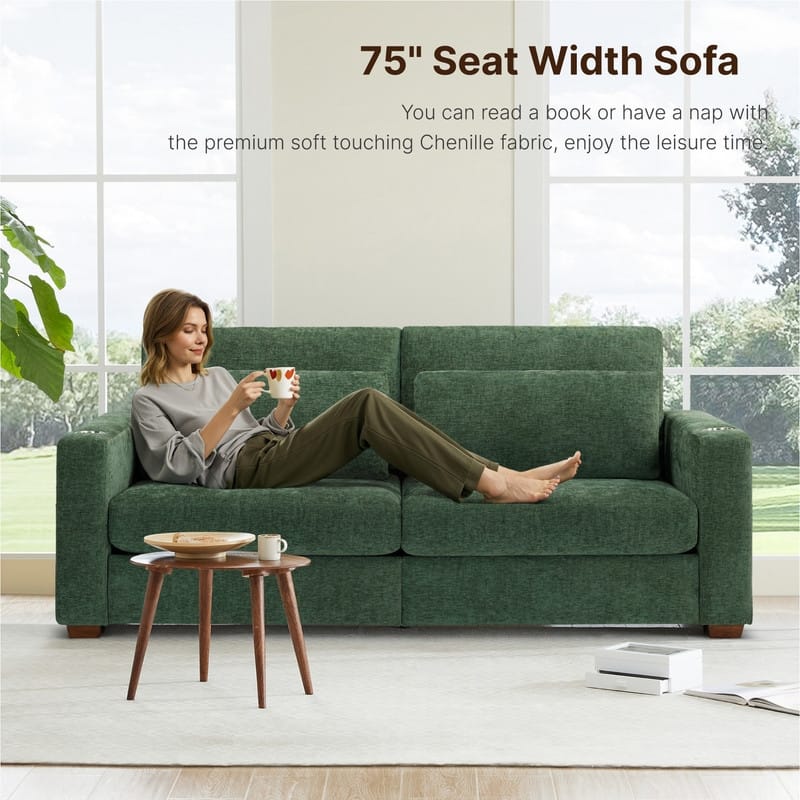 Spruce & Spring Ezra 89" Modern High Back Living Room Sofa with USB & Cup Holders