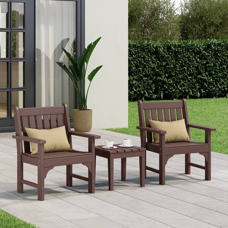 Laguna Outdoor Patio 3-Piece Garden Arm Chair Conversation Set With Side Table