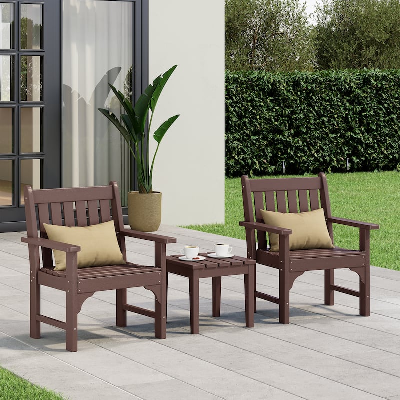 Polytrends Laguna Outdoor Patio 3-Piece Garden Arm Chair Conversation Set With Side Table - Dark Brown
