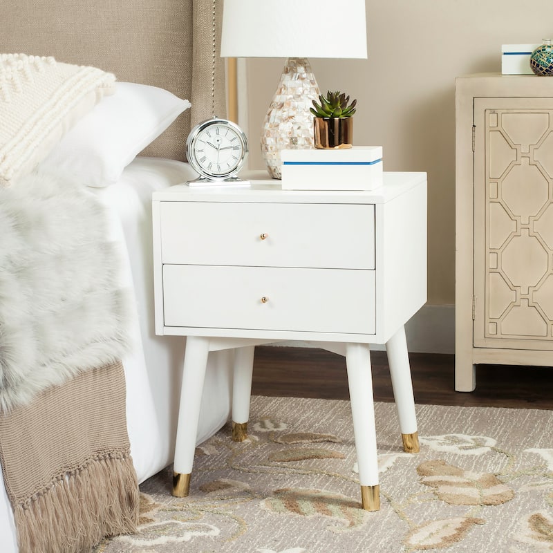 SAFAVIEH Dobrita Mid-Century Modern 2-Drawer Nightstand - White/Gold