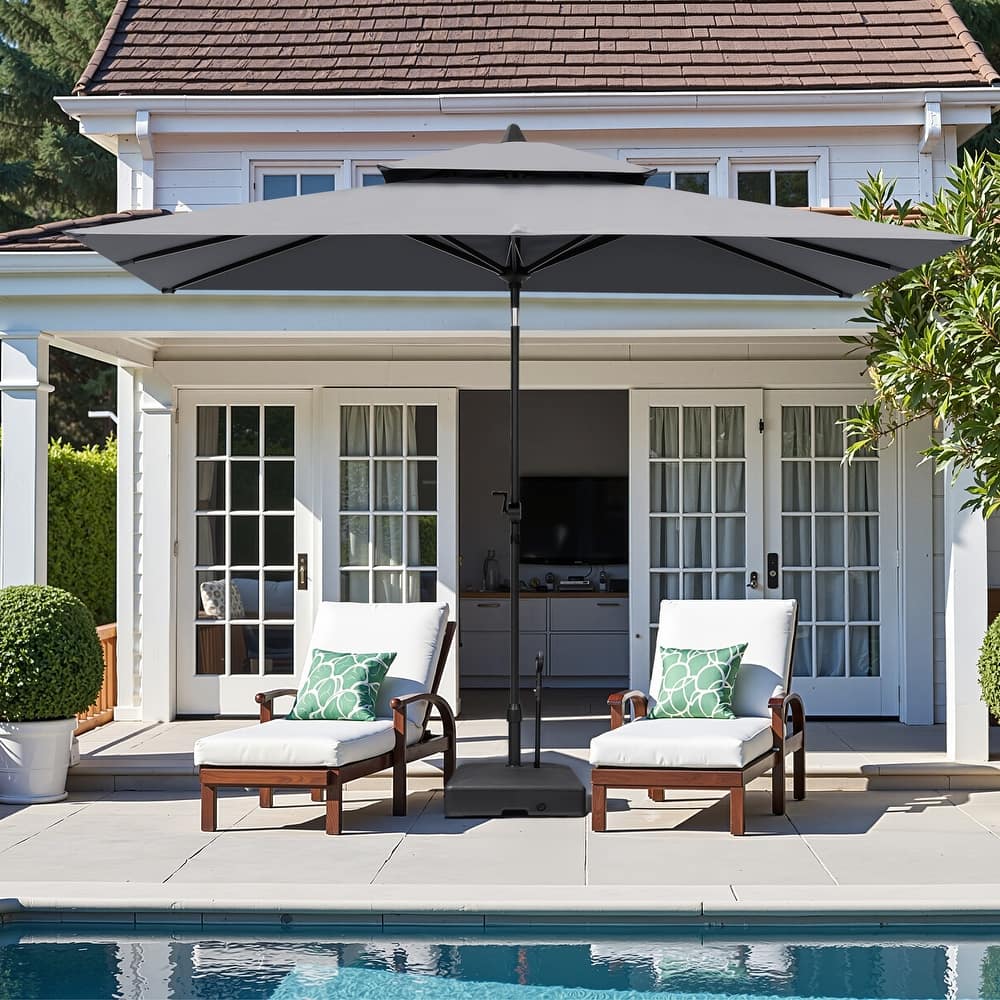 Outdoor 9 x 5 FT Double Top Patio Market Umbrella and Base