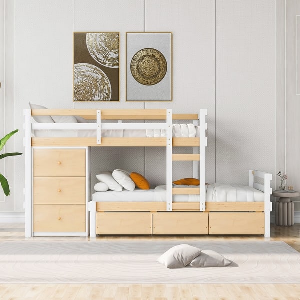 slide 2 of 22, Modern Twin over Twin Loft Bunk Bed with Drawers and Ladder
