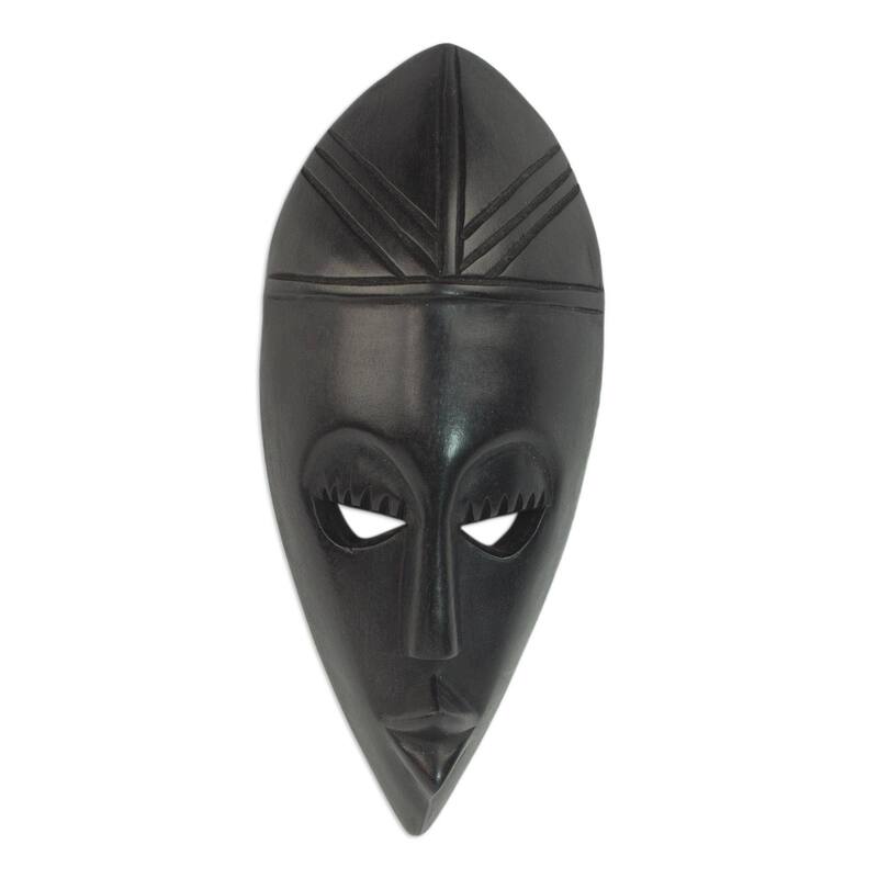 Sese Wood Prudence Ghanaian Mask - Black