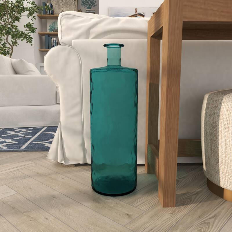 Recycled Glass Handmade Spanish Decorative Vase - Teal or Blue - Roche River Decor