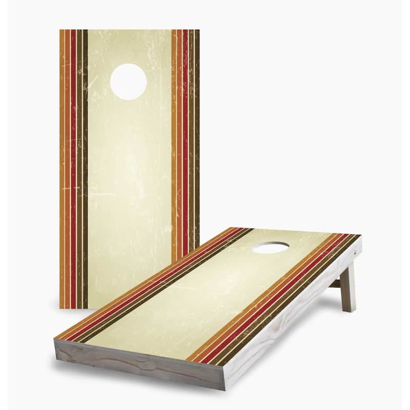 Retro Earth Tone Lane Stripes Cornhole Game (Choose Wraps or Boards) - 2x4 Boards (24" x 48") - Include Carrying Case