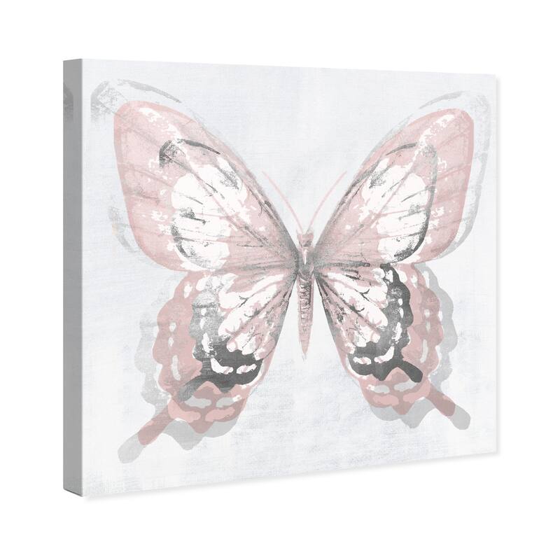 Wynwood Studio Canvas Animals Butterfly Illusion Blush and Silver Pink and Pastel Pink Farmhouse Wall Art Canvas Print