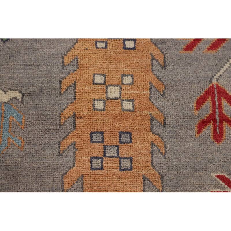 Grey Traditional Kazak Rug Hand-Knotted Wool Carpet - 9'7" x 13'2"