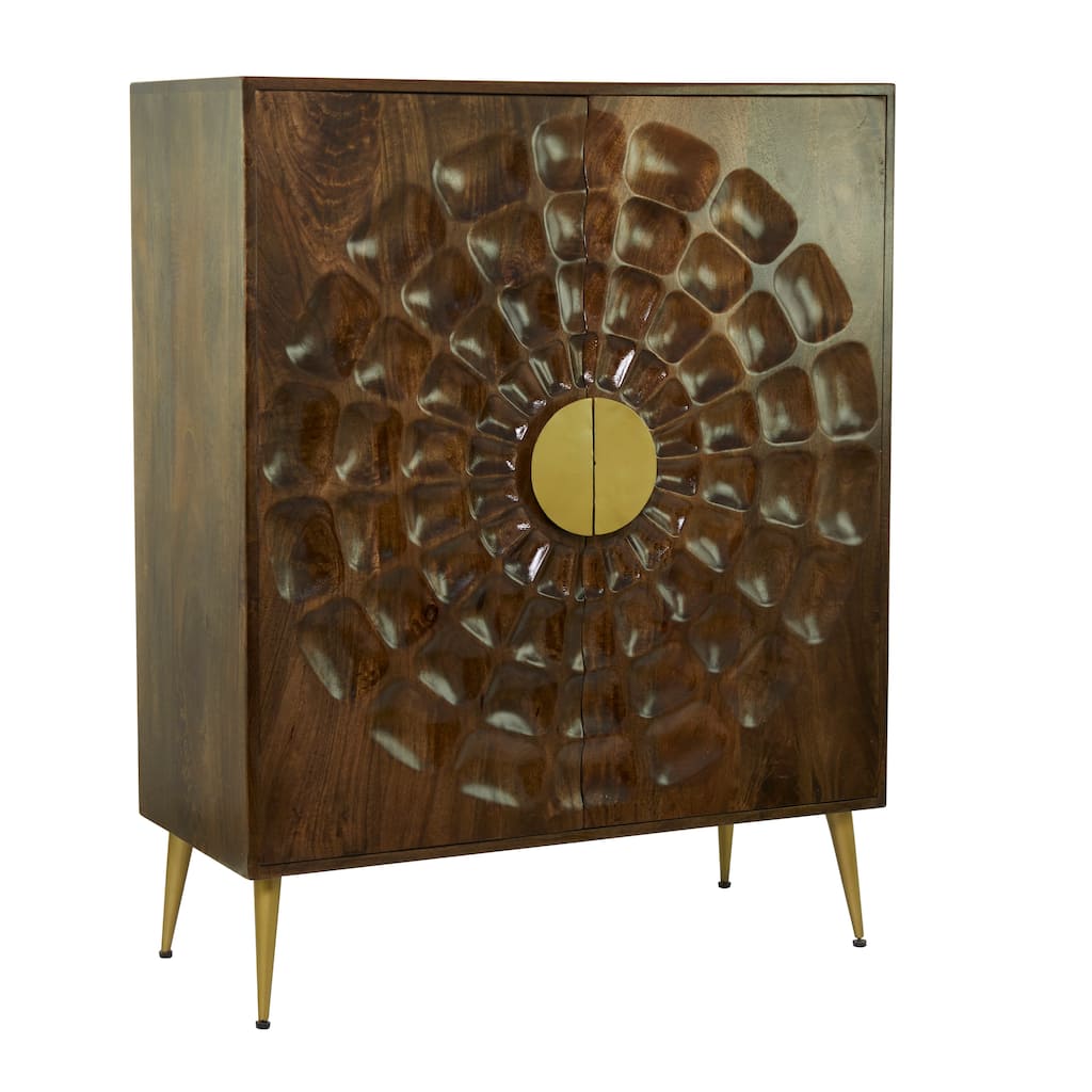 Wood 1 Shelf and 2 Doors Cabinet - Brown - Roche River Decor - 17"W x 36"L x 46"H
