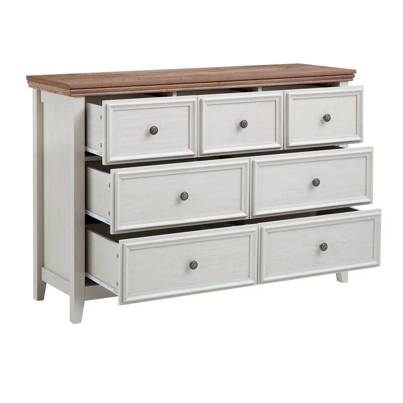 Beige Modern 7-Drawer Dresser, Spacious Clothes Storage Cabinet