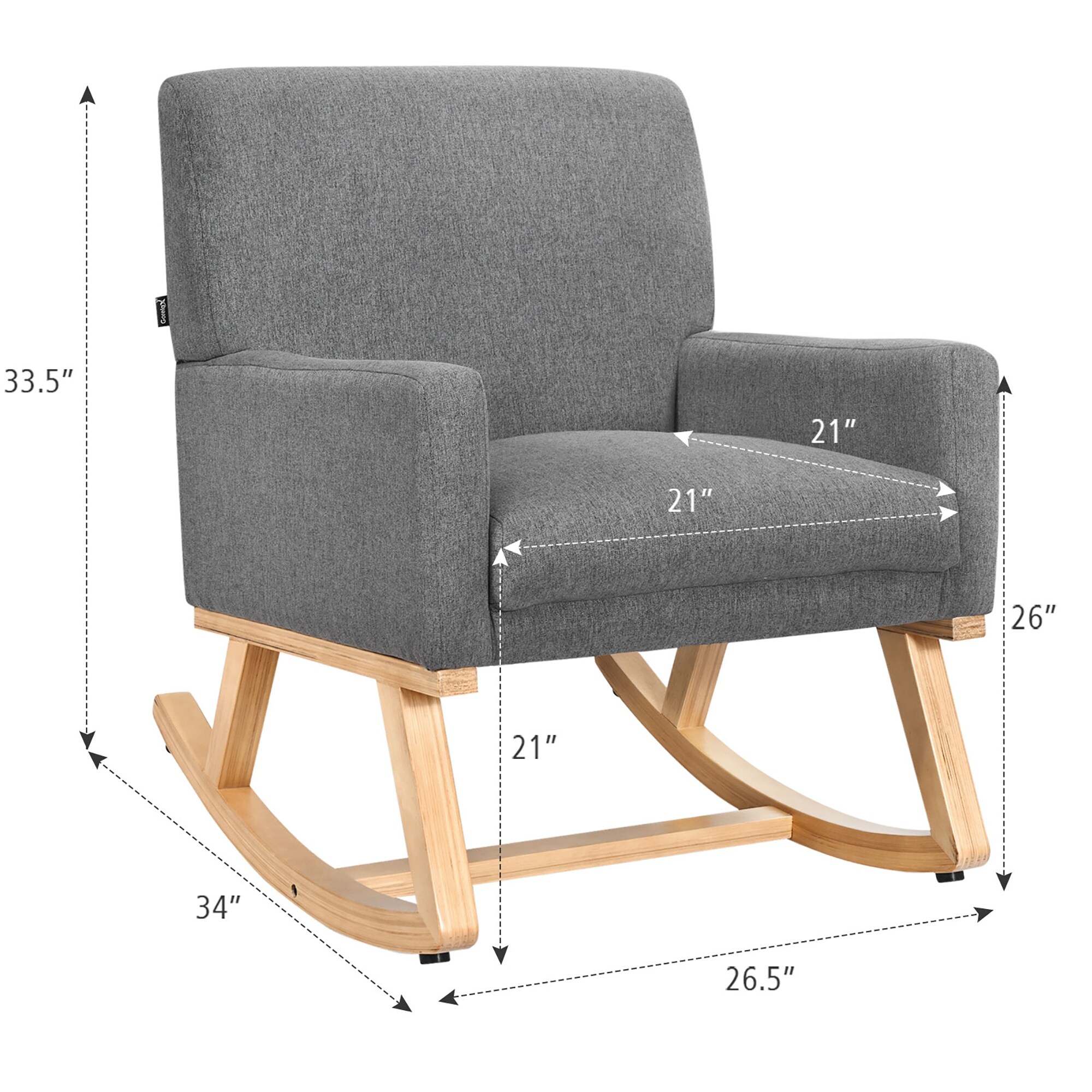 Costway Mid Century Rocking Chair Upholstered Armchair w Lumbar