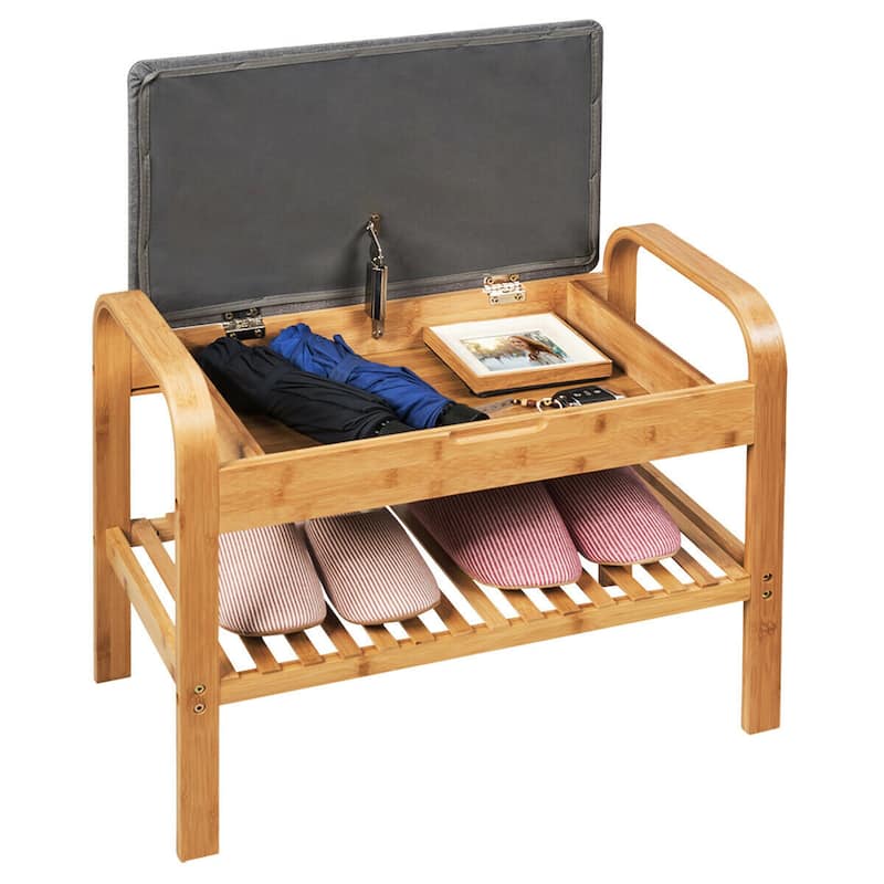 Gymax Shoe Rack Bench Bamboo W/Cushioned Seat&Storage Shelf Padded - See Details