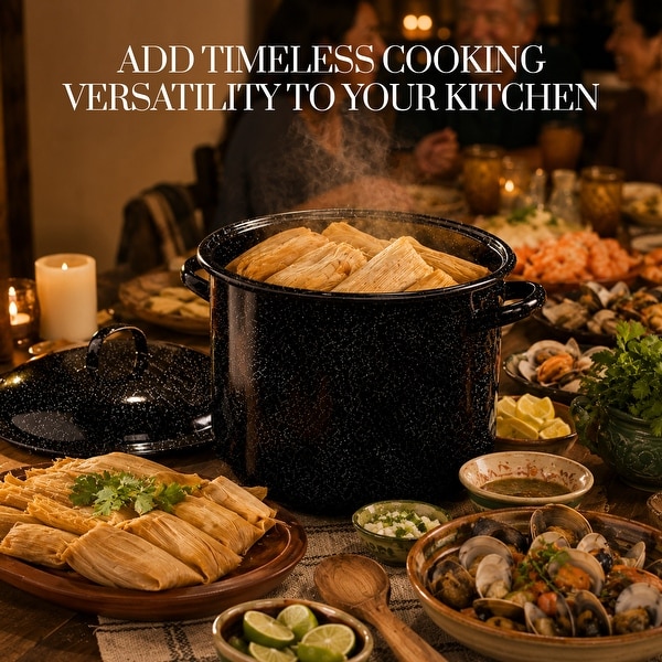 Granite Ware Steamer Pot With Rack Black - 15.5 Qt - Bed Bath