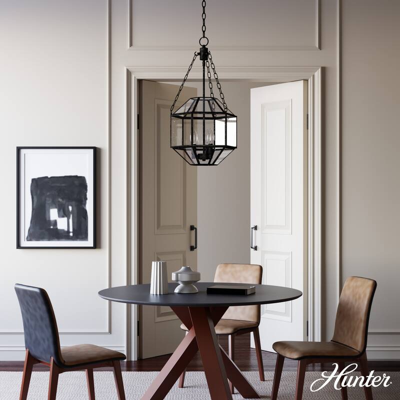 Hunter Indria Rustic Iron 3 Light Pendant - Entry, Island, Dining Room - Industrial, Contemporary, Transitional, Geometric