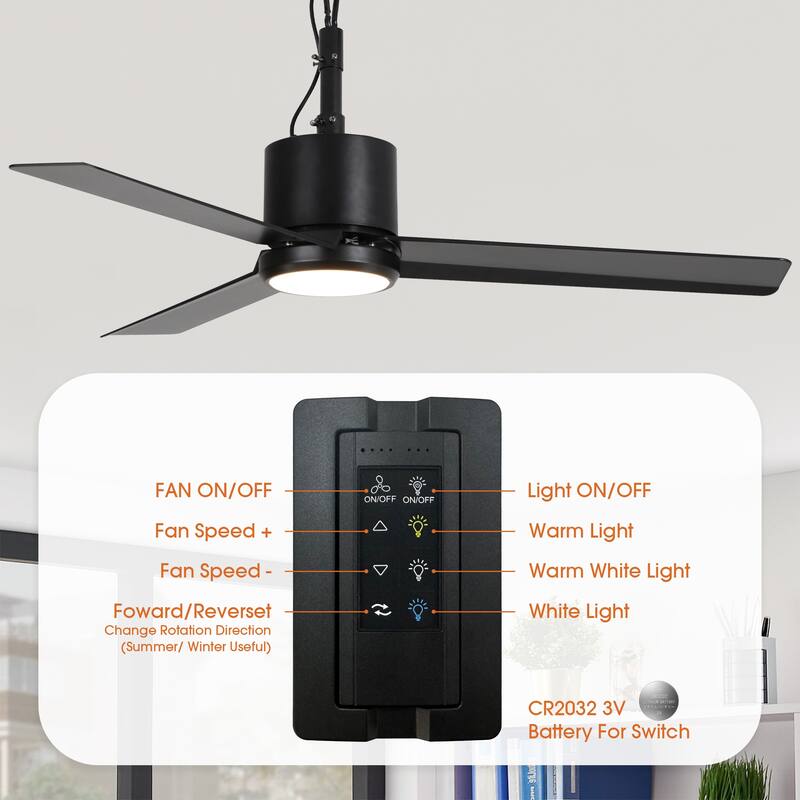 42" Modern Black Waterproof Wet Outdoor Gazebo Ceiling Fan with Light and Hook