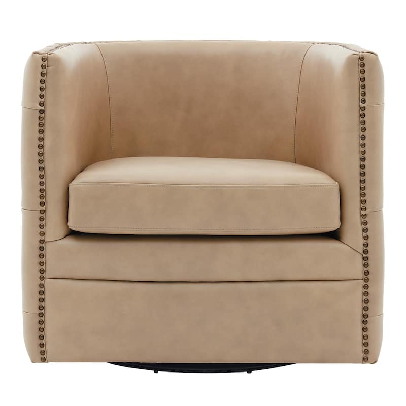 NPD Furniture Leslie Top Grain Leather Swivel Tufted Chair