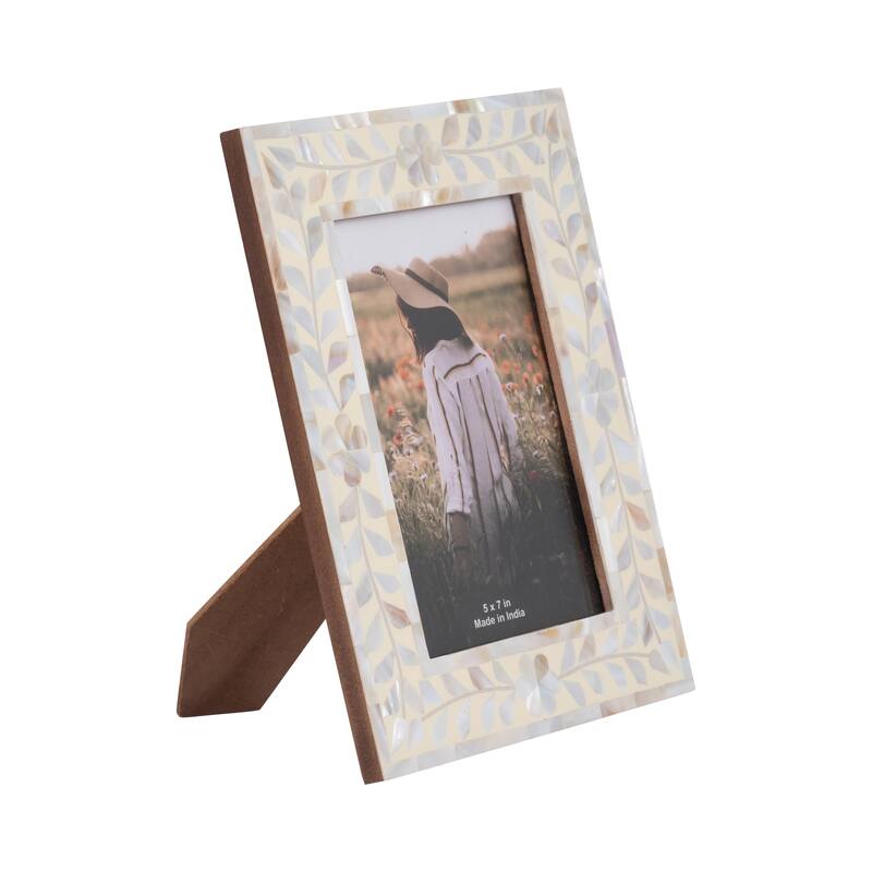 Wood Mother Of Pearl Inlay Vine Photo Frame - Ivory