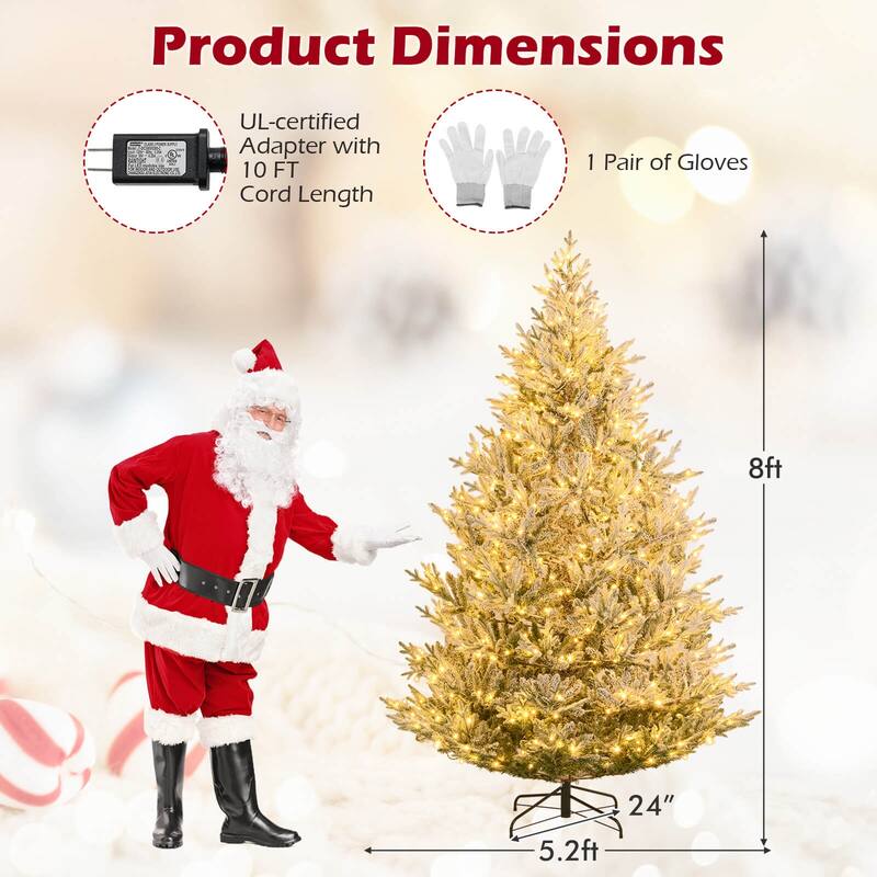 Costway 6/7/8 FT Artificial Christmas Tree with 762/1074/1470 Flocked - See Details - White & Green
