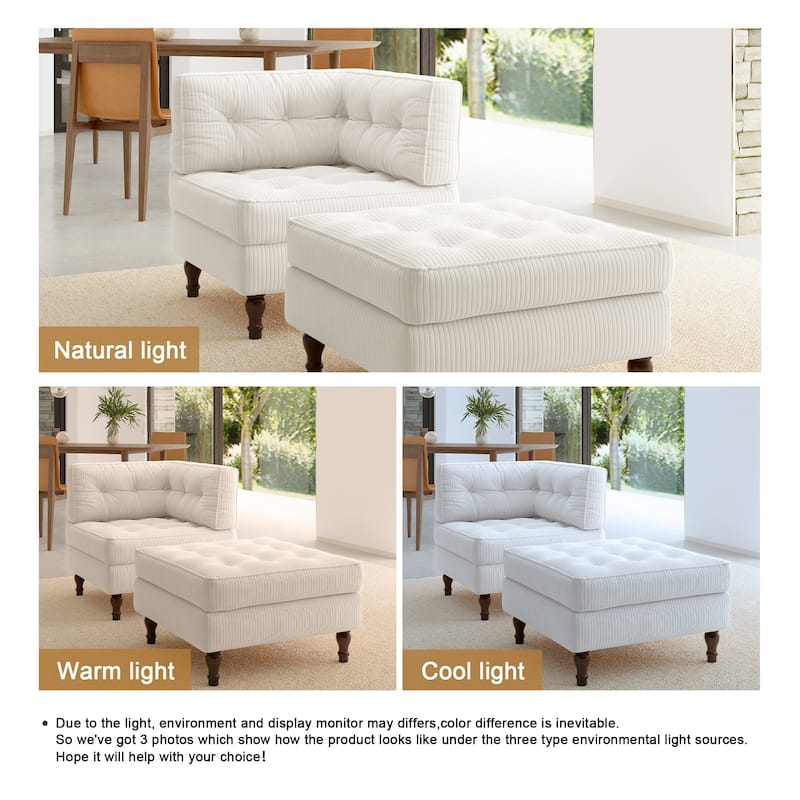 Corduroy Tufted Accent Chair Armchair and Ottoman Set