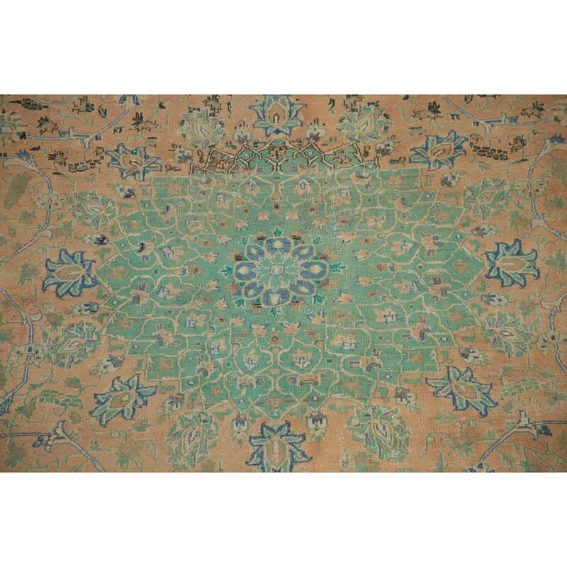 Hand Knotted Oriental 100% Wool Carpet Traditional Floral Peach Mashad Area Rug - 10' 7'' X 7' 1''