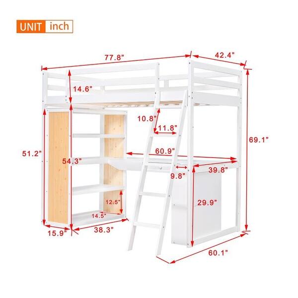 dimension image slide 0 of 2, Solid Wood Maximized Space Twin Size Loft Bed Kids Bed with Ladder Shelves and Desk Kids Furniture, Gray